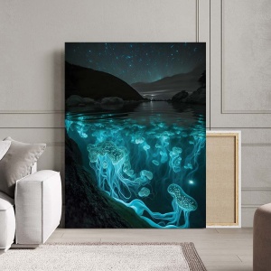 Tablou Canvas Glowing Jellyfish - Img 2