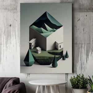 Tablou Canvas Modern Abstract - 3D Landscape with a farm