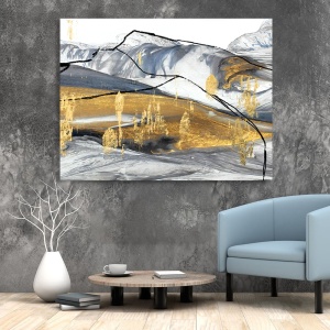 Tablou Canvas Modern Abstract - Charcoal sketch with golden patches