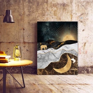 Tablou Canvas Modern Abstract - Golden moon and sun - Img 3