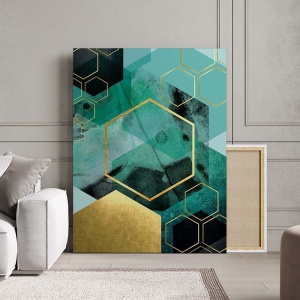 Tablou Canvas Modern Abstract - Green canvas texture and golden patches
