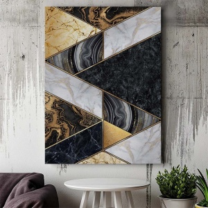 Tablou Canvas Modern Abstract - Marble and gold zig zags - Img 2