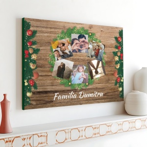 Tablou Canvas Personalizat - Coroana de Craciun cu nume de familie si poze - Img 5