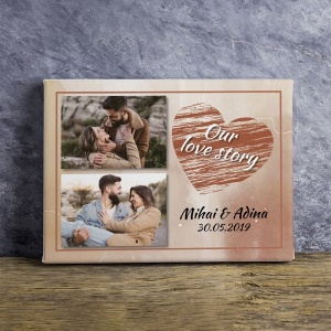 Tablou Canvas Personalizat - Our Love Story (poze, nume si data) - Img 3