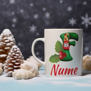 Cana De Craciun - Litere cu gnomi F (nume personalizat)