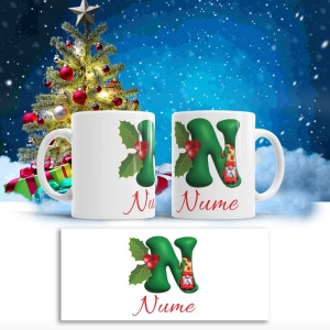 Cana De Craciun - Litere cu gnomi N (nume personalizat) - Img 2
