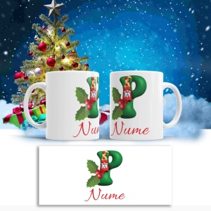 Cana De Craciun - Litere cu gnomi P (nume personalizat)