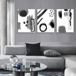 Set 3 Tablouri - Abstract black and white watercolor - Img 4