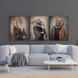 Set 3 Tablouri Canvas - Animale exotice personificate