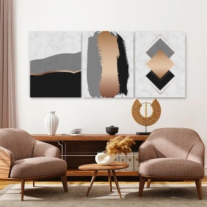 Set 3 Tablouri - Minimalist art with copper patches - Img 2