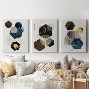 Set 3 Tablouri - Minimalist marble hexagones