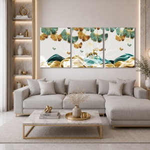 Set Tablouri Canvas - Deer And Ginkgo Leaves