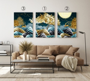 Set Tablouri Canvas - Natura Stilizata Artistic Gold And Green - Img 2