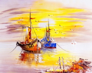 Tablou Canvas Efect Pictura Corabii Ancorate - Img 3