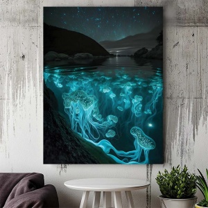 Tablou Canvas Glowing Jellyfish - Img 3