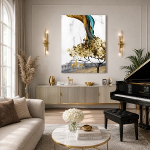 Tablou Canvas Golden Abstract Tree and Rainbow