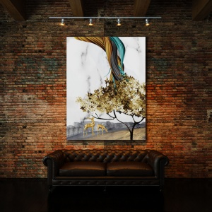 Tablou Canvas Golden Abstract Tree and Rainbow - Img 3