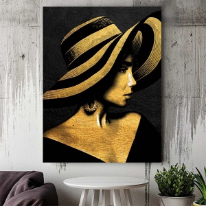 Tablou Canvas - Golden lady with a hat - Img 3