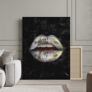 Tablou Canvas Inspirațional - Money Lips on Black - Img 3