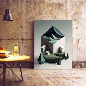 Tablou Canvas Modern Abstract - 3D Landscape with a farm - Img 2