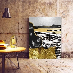Tablou Canvas Modern Abstract - Abstract white and golden waves - Img 3