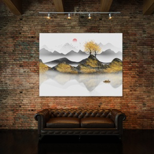 Tablou Canvas Red Sun Over The Misty Mountains - Img 3