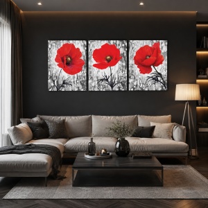 3 Tablouri Canvas - Set de maci rosii