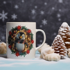 Cana De Craciun - Pinguin vesel cu fular (mesaj personalizat)