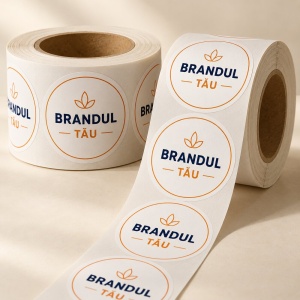 Etichete adezive personalizate din hârtie în rolă – set 5.000 buc.