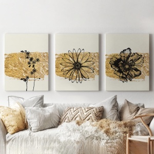 Set 3 Tablouri - Floral elements and golden patches