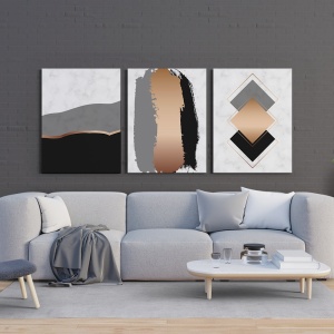 Set 3 Tablouri - Minimalist art with copper patches - Img 3