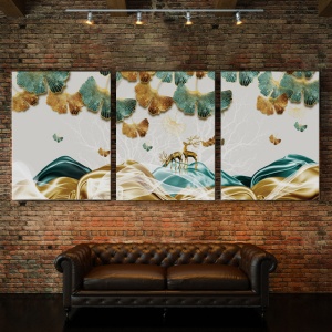Set Tablouri Canvas - Deer And Ginkgo Leaves - Img 5