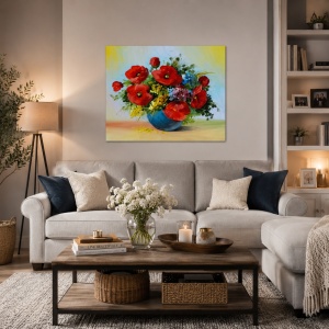 Tablou Canvas Efect Pictura - Vaza Cu Maci - Img 4