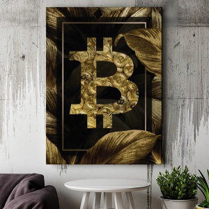 Tablou Canvas Inspirațional - Golden Leaves Bitcoin