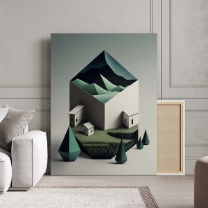 Tablou Canvas Modern Abstract - 3D Landscape with a farm - Img 3