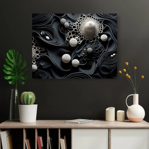 Tablou Canvas Modern Abstract - Black and white quilling - Img 2