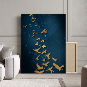 Tablou Canvas Modern Abstract - Flying golden birds