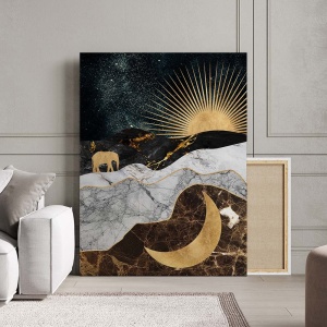 Tablou Canvas Modern Abstract - Golden moon and sun
