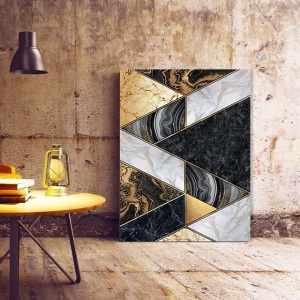Tablou Canvas Modern Abstract - Marble and gold zig zags