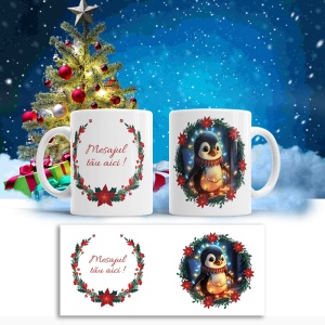Cana De Craciun - Cute Baby Penguin with Lights (mesaj personalizat) - Img 2
