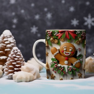 Cana De Craciun - Happy Gingerbread Man and Decorations