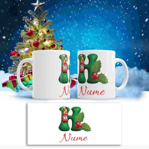 Cana De Craciun - Litere cu gnomi H (nume personalizat)