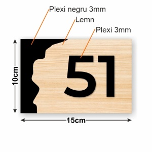 Numar de apartament 3 straturi din negru si lemn - Img 3