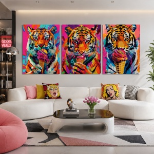 Set 3 Tablouri Canvas - Urban art tigers