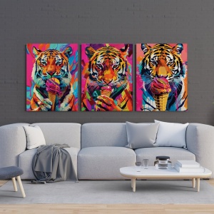 Set 3 Tablouri Canvas - Urban art tigers