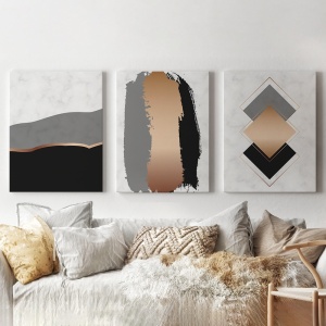 Set 3 Tablouri - Minimalist art with copper patches