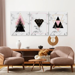 Set 3 Tablouri - Minimalist triangles on marble - Img 2