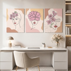 Set 3 Tablouri One line flower girls