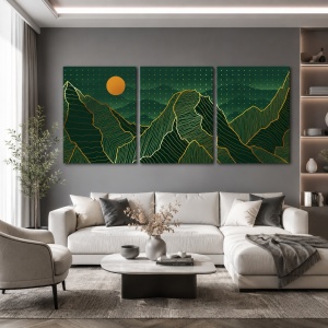 Set Tablouri Canvas - Abstract Dots Golden Landscape