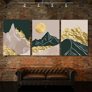 Set Tablouri Canvas - Golden Foil Abstract Mountains - Img 3